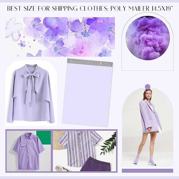 Metronic Large Poly Mailers 24x24 300 Pcs, Strong Adhensive Shipping Bags for Clothing, Waterproof Mailers Bags for Small Business, Shipping Envelopes, Tear-resistant Mailing Bags Bulk in Lilac Purple