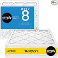 Simply 16x25x1 Air Filter, MERV 8, 6 Pack, For Home AC Furnace & HVAC (Actual Size: 15.75"x24.75"x0.75") DUST, Pet, & Allergy Control