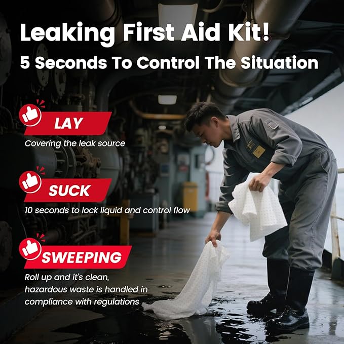 Oil Absorbent Pads Roll | 16"x20" Oil-Only Spill Mat 100-Pack | Industrial Spill Control for Oil & Fuel(24 Gal/Box) | Repels Water Absorbing Rolls