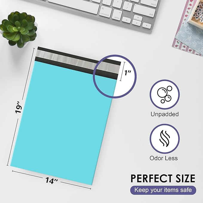 Teal Large Poly Mailers 14.5x19 Inch | Strong Adhesive Self-Seal Mailer Bag | Tear, Tamper, Water Resistant Shipping Envelopes | Thick Strong polymailer Bags | Clothing Shipping Bags | 500 Pcs Bulk