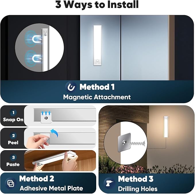 5-Pack 14'' Under Cabinet Lighting, 3200mAh Rechargeable Battery Operated Motion Sensor Lights Indoor with 108 LED&3 Color, Dimmable Wireless Magnetic Under Counter Closet Lights for Kitchen Stair