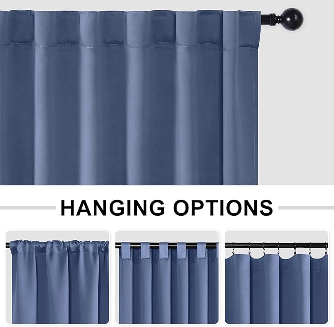 Hiasan Blackout Patio Sliding Door Curtain Extra Wide Thermal Insulated Blind Privacy Room Divider Curtain with Back Tab & Rod Pocket for Bedroom Partition Glass Door (100 x 84 Inches, Dusty Blue)