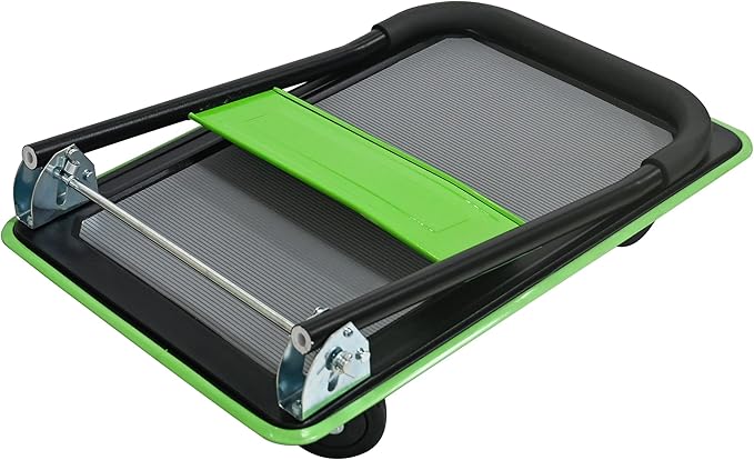 Green Folding Platform Hand Truck 330 lbs Capacity, Heavy Duty Flatbed Cart with 360° Swivel Silent Wheels, Non-Slip Alloy Steel Dolly for Warehouse, Delivery, and Storage – Foldable Design
