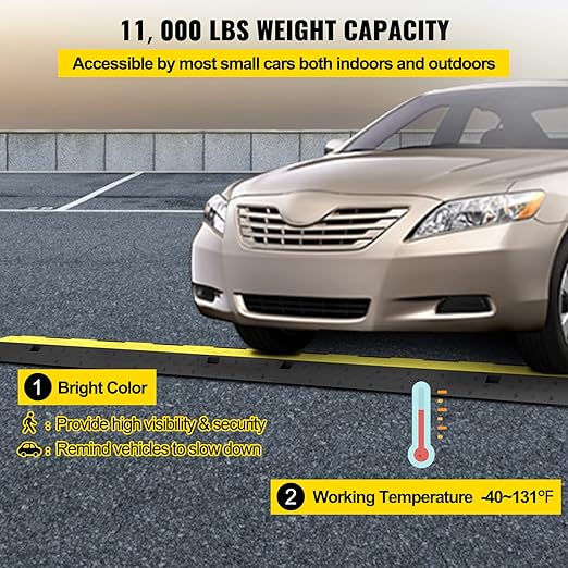 VEVOR Cable Protector Ramp, 4 Packs 2 Channels Rubber Modular Speed Bumps Rated 11000 LBS Load Capacity, Protective Wire Cord Ramp Driveway Rubber Traffic Speed Bumps Hump Cable Protector