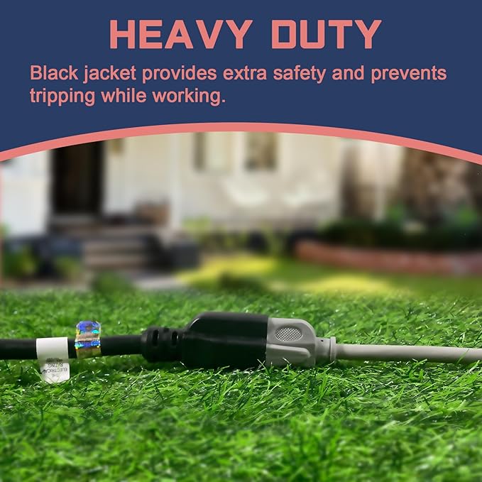 6 Ft Outdoor Extension Cord - 12/3 SJTW Heavy Duty Black Extension Cable with 3 Prong Grounded Plug - Power Cord for Lawn, Garden, Appliances