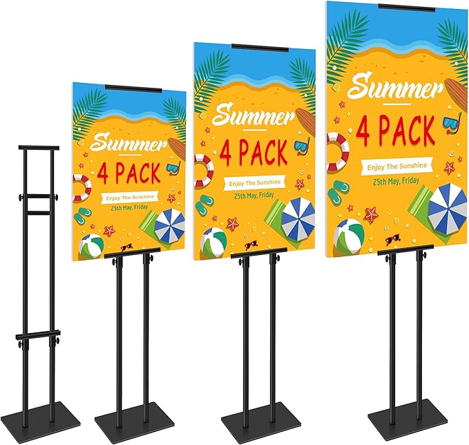 Poster Stand Heavy Duty - Adjustable Pedestal Poster Stands for Display Foam Board Signage, Double Sided Black Floor Standing Sign Holder Height up to 80 Inch, 4 Pack