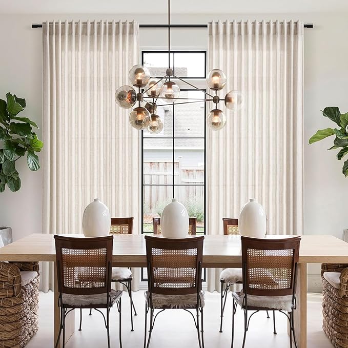 Nanspring Beige Linen Curtains 90 Inches Long for Living Room Back Tab and Rod Pocket Semi Sheer Privacy Curtains Farmhouse Linen Cotton Textured Curtain for Bedroom 70x90,2 Panel