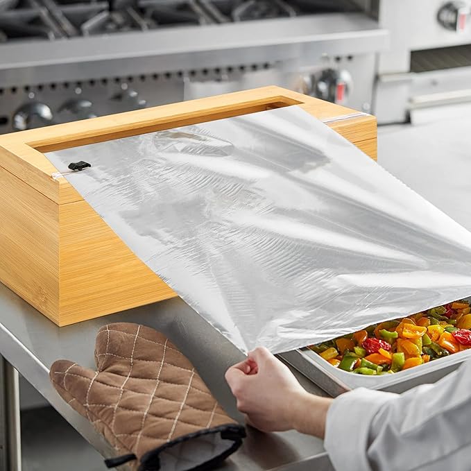 18 Inch Plastic Wrap Dispenser with Slide Cutter – Commercial Butcher & Freezer Paper Dispenser for 3000ft Film, 1000ft Foil & Kraft Rolls, Heavy Duty Bamboo for Restaurant & Kitchen