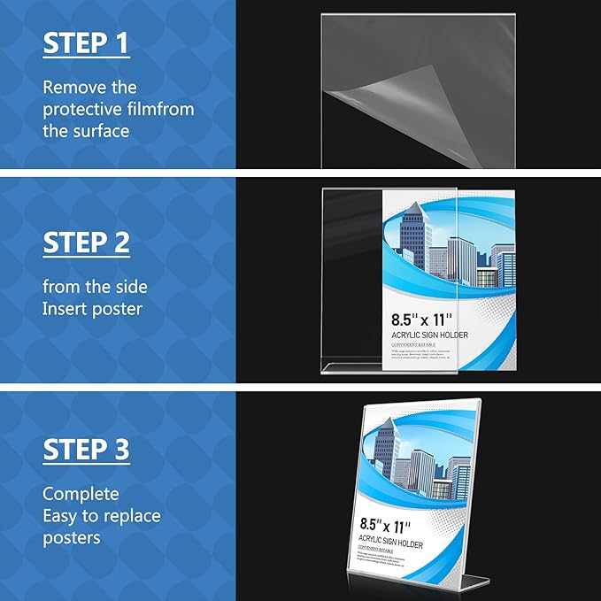 Acrylic Sign Holder 8.5 x 11 12 Pack, Double-Sided Clear Sign Holder Plastic Stands for Display, Table Sign Stands, T Shape Flyer Holder