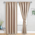 JIUZHEN Blackout Curtains for Bedroom - Thermal Insulated Room Darkening Rod Pocket Curtains for Living Room, Set of 2 Panels with Tiebacks, 52 x 90 Inch Length, Beige