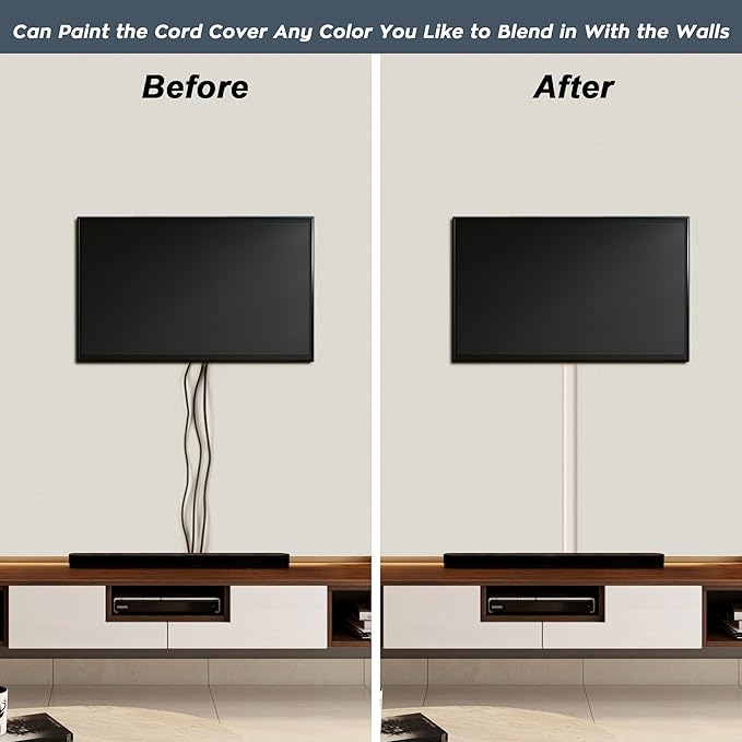 62.8in Cable Cover Wall, Beige Wire Cover for Wall, Paintable Cord Cover Wall Kit, Cord Hiders for TV on Wall, Hide Cords Wall Mounted TV - Cord Concealer Cable Channel 4xL15.7in W0.98in H0.5in