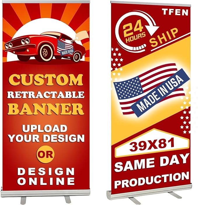 Custom Roll up Banner Aluminum Retractable Banner-Made in USA-39"x81" with Stand Pop up Banner for Business, Trade Shows, Stores, Advertising, Events