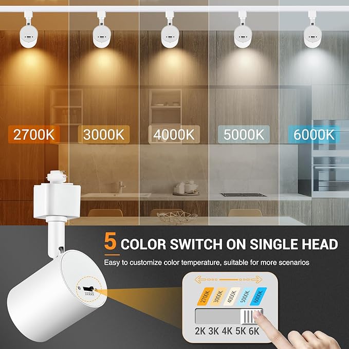 VANoopee 12 Pack 5-Color LED Track Lighting Heads H Type Track Light Heads Dimmable, 2000K 3000K 4000K 5000K 6000K Adjustable, Flicker Free CRI90+ 24° 10W 800lm, White