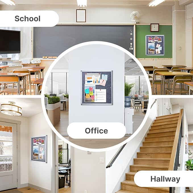 Enclosed Bulletin Board 28x26 Inch Outdoor Notice Board Tamper-Proof Flannel Lockable Display Cases with Aluminum Frame, All Weather Pinboard for Hospital, Restaurant Kitchen, Office