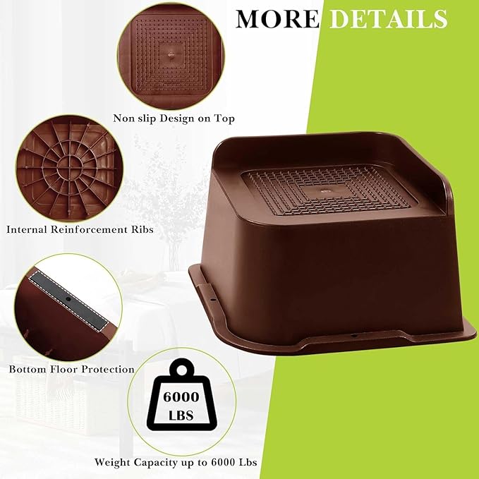 Bed Risers 2 inch, 3 inch, 4 inch, 6 inch, 8 inch Heavy Duty, Oversized Furniture Riser for Couch Sofa Table Chair Leg Frame Dorm, Support up to 6000 Lbs (Chocolat Brown 8 Pack, 3 inch)