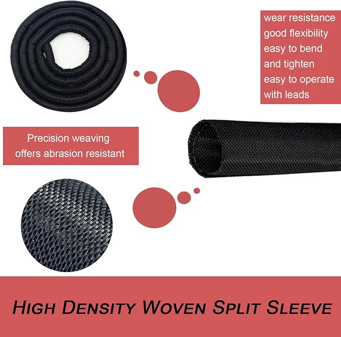 Split Mesh Cord Sleeve Loom Tubing Cable Cover Braided Cable Management Auto Protective Wire Harness Wrap Self Wrapping Woven 1"-16ft