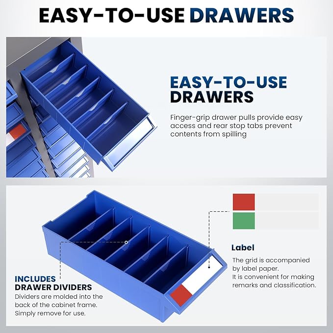 75 Drawers Nut and Bolt Organizer, 36" H x 26" D x 9" W Bolt and Nut Tool Storage Cabinet with Acrylic Adjustable Shelves & Label Stickers, Alloy Steel Parts Cabinet for Workshop Garage Organizer