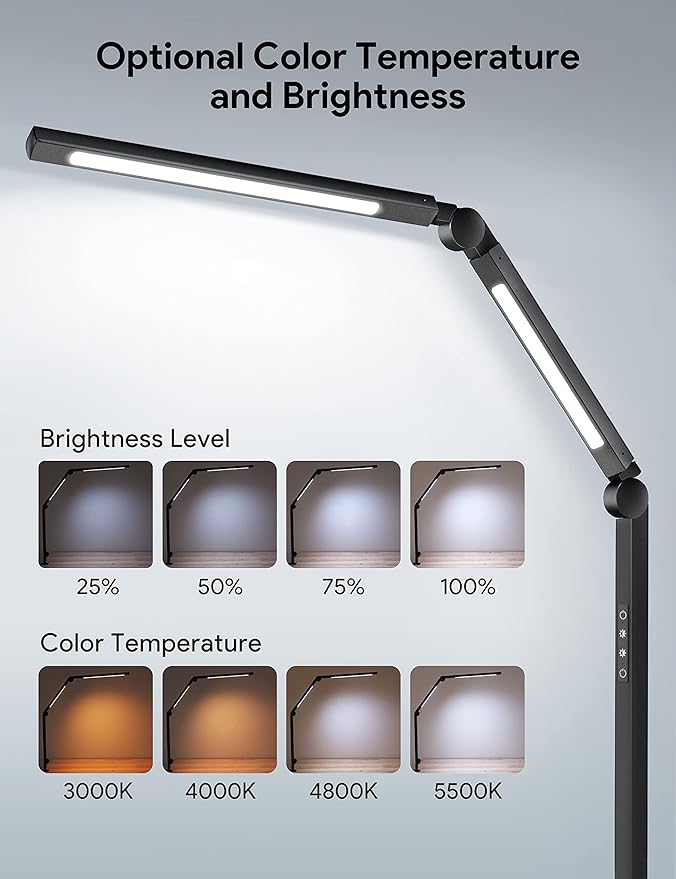 MediAcous LED Desk Lamp with Clamp, Dual Light Desk Lamp with Swing Arm, 4 Color Modes & 4 Brightness Metal Table Lamp, Eye-Caring Clip-on Lamp with Memory Function for Home Office Work Study