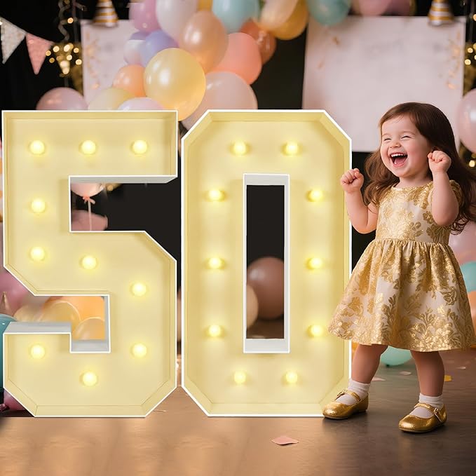 Marquee Light Up Numbers: 3FT Large Decorative Letters Signs for Party Decorations Baby Shower Birthday Wedding Engagement Anniversary, 3 Feet Tall Pre-Cut DIY Foamboard Number 50 - Easy to Assemble
