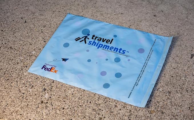 Pre-Paid Shipping Mailer Bag, Medium bag in blue with polka dot design 1(4x18 inch), Extra Luggage Solution. Click "Customize Now" to enter destination address for pre-paid shipping label, and order.