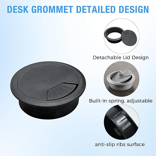 Desk Grommet 2-3/8" (60 mm), Desk Cord Hole Cover, Cable Grommet ABS Plastic, Desk Hole Grommet for Office and Home Table Cable, Detachable Adjustable Cable Cord Organizer (Silvery2 Pcs)