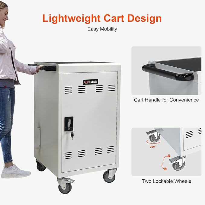 Laptop Charging Cart,32 Devices Tablet Storage Carts for Pad Up to 16.3" Screen Size, Classroom Computer Mobile Charging Station for Pads,Chromebooks,Laptops,Security Storage (30+2 Bay-White)