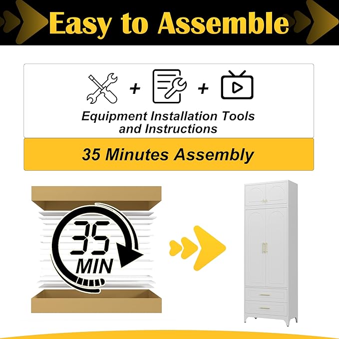 Kitchen Pantry Cabinet，90" Storage Cabinets with Doors and Shelves,Metal Pantry Cabinet with 2 Drawers,White Kitchen Cupboard for Livingroom,Pantry, Bathroom