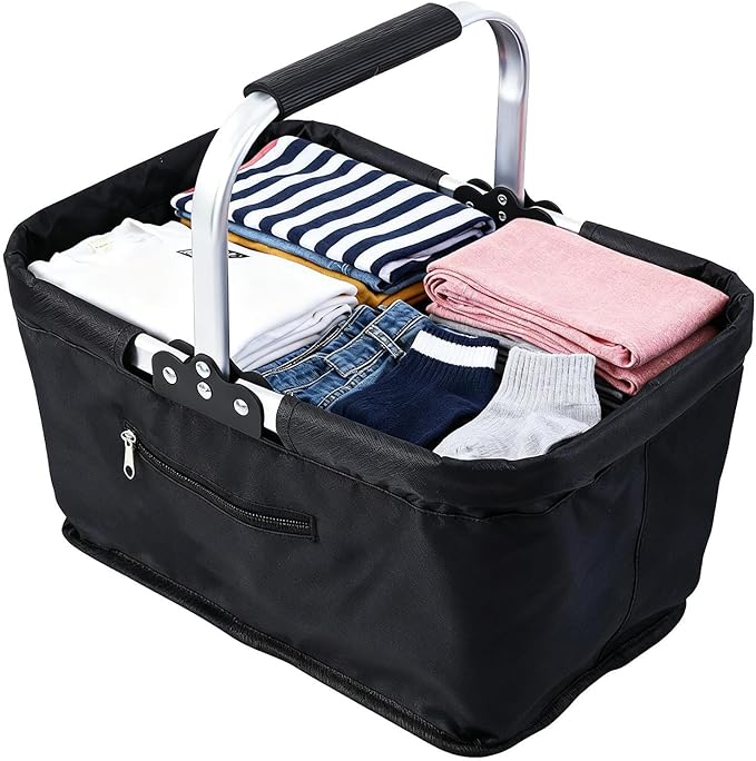 Grocery Shopping Basket, 26L Foldable Storage with Aluminum Frame, Folding Shopping Basket, for Supermarket Camping Picnic Travel Home Farmhouse Kitchen Stores