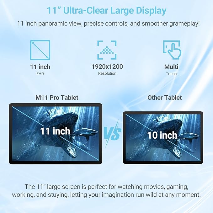 DigiLand Tab M11 PRO 11" Gaming Tablet – Android 14 OS,MediaTek Helio G99 Octa-Core,16GB RAM+256GB Storage,FHD Display,10-Hr Battery,8MP+13MP,Wi-Fi 6,Widevine L1,Stand Case,Google Tablets 2025
