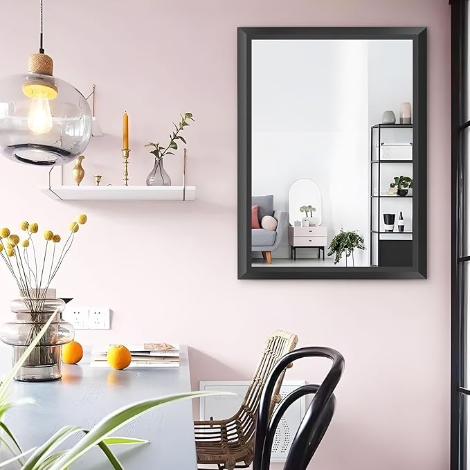 Amorho Black Bathroom Mirror, 24x32 Inch Thick Metal Framed Wall Mirrors for Over Sink, Bedroom, Living Room, Entryway, Rectangle Wall-Mounted Mirrors(Horizontal/Vertical).