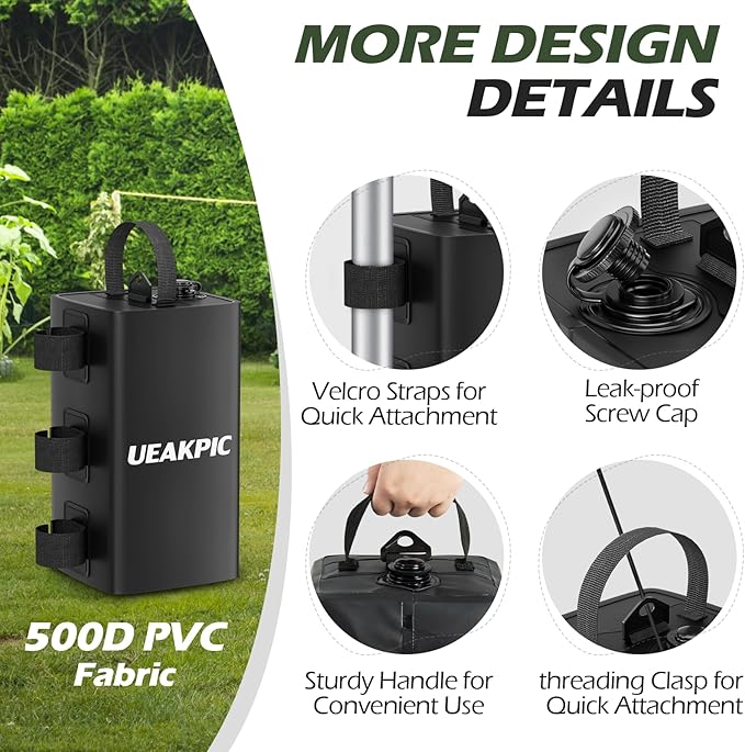 Canopy Weights, 88 LBS Heavy Duty Set of 4 Tent Water Leg Bags for Outdoor Gazebos, Umbrellas, Pergolas, Sunshades & Patio Furniture (Black 10L x 4)