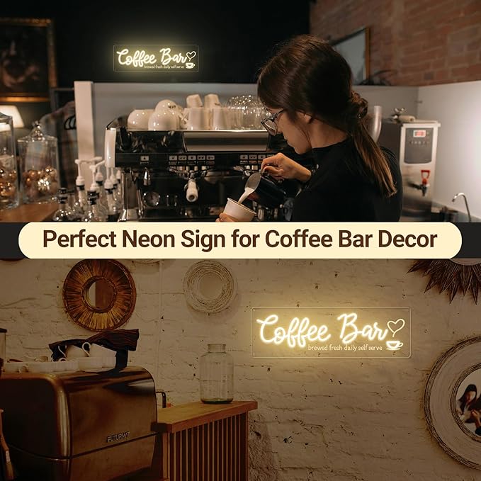 Coffee Bar Neon Sign with Timer Remote Dimmer, Warm White LED Coffee Light for Cafe Shop Station Home Kitchen Bar Cart Event Area Party Gift for Lover Friends Family - Warm White 3