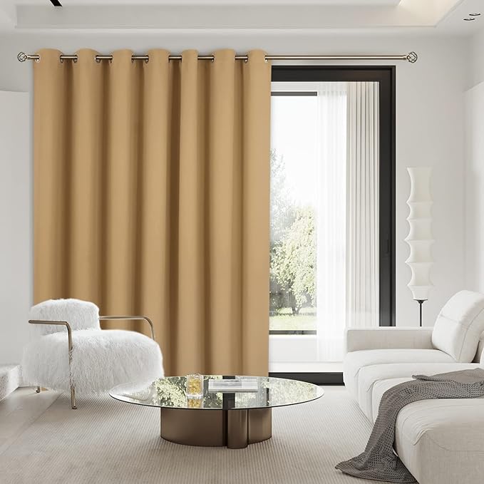 BGment Fashion Sliding Door Curtain 180 X 96 Inches, Wide Thermal Blackout Curtains Room Darkening Room Divider Window Curtain, 1 Panel, Khaki, 96 Length X Wide 180