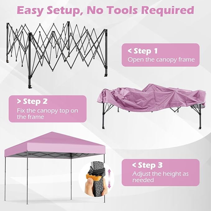 Tangkula 10x10 FT Pop Up Canopy, UPF50+ Portable Outdoor Tent with 8 Stakes, 4 Wind Ropes, Carrying Bag, Foldable Canopy Tent for Beach Party Event Camping