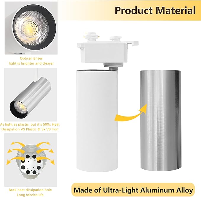 Super Brightness 6000K Cool Light Dimmable Brightness 25W 2000lm H Type LED White Track Lighting Kit System with 13 FT Track Rails, Ceiling Spotlight Fixture with Installation Package