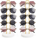 Mkono Sunglasses Organizer Glasses Holder Stand Sunglass Storage Eyeglasses Rack Metal Frame with Wood Base for 5 Pairs of Eyewear Display for Table Desk Countertop Dresser Bedroom, Set of 2, Gold