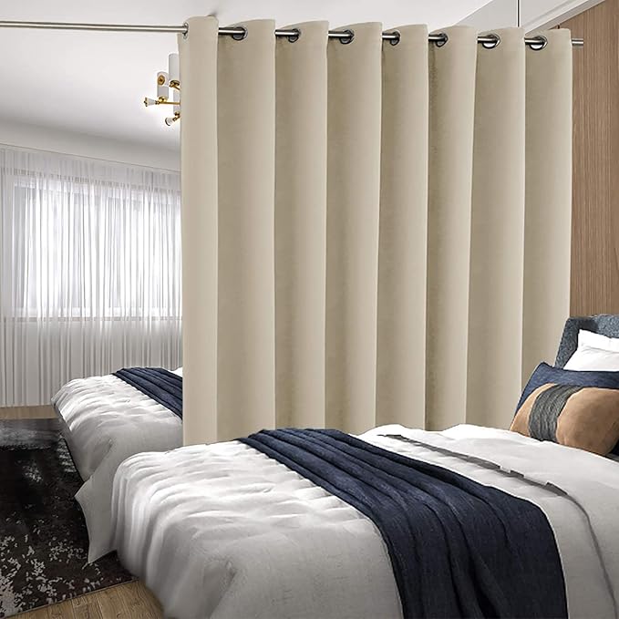 BGment Fashion Sliding Door Curtain 180 X 96 Inches, Wide Thermal Blackout Curtains Room Darkening Room Divider Window Curtain, 1 Panel, Beige, 96 Length X Wide 180