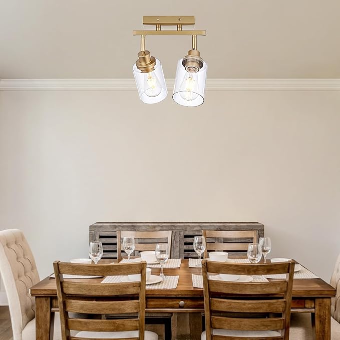 2-Light Track Lighting Fixtures Gold Finish, Multi-Directional Rotating Ceiling Tracking Lights with Clear Glass, Modern Bathroom Wall Vanity Lights Track Lighting Kits for Kitchen Accent Shop