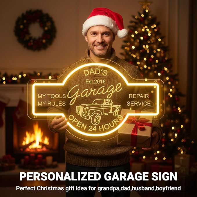 Personalized Garage Neon Sign, Custom 3D Engraved Name Garage LED Sign with Remote Control, Customized Mechanic Garage Sign for Autoshop, Workshop, Man Cave, Gift for Dad Men