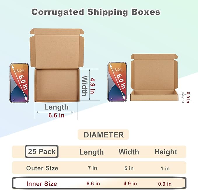 MEBRUDY 7x5x1 Inches Shipping Boxes Pack of 25, Small Corrugated Cardboard Box for Mailing Mailer Packing, Brown