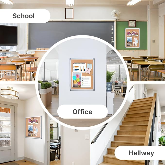 Enclosed Cork Bulletin Board Tamper-Proof Dispaly Case, Aluminium Frame, All-Weather Cork Noticeboard, Outdoor Enclosed Cork Board for School, Office, Restaurant, Hospital (20 X 26 Inches)