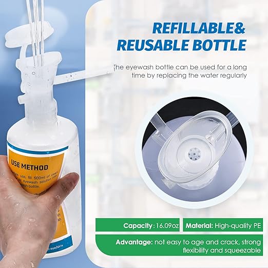 Eye Wash Station Portable Eye Wash Kit for Emergency, Emergency Eye Wash Station with Two Bottles of 16 Ounce, Wall Mount Eyewash kit with Mirror & Emergency Sign, Personal Use, No Liquid