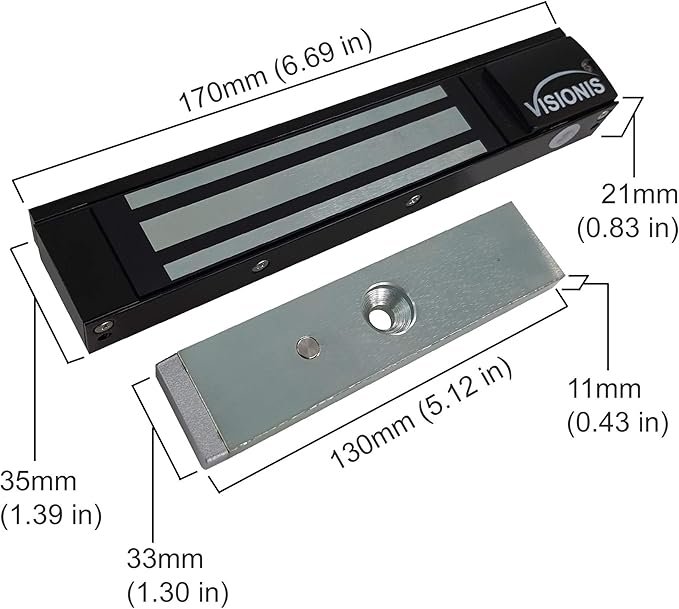 Visionis FPC-5191-BL Black 300lbs Indoor Electromagnetic Lock with 300 lbs L and Z Bracket for Inswinging Door