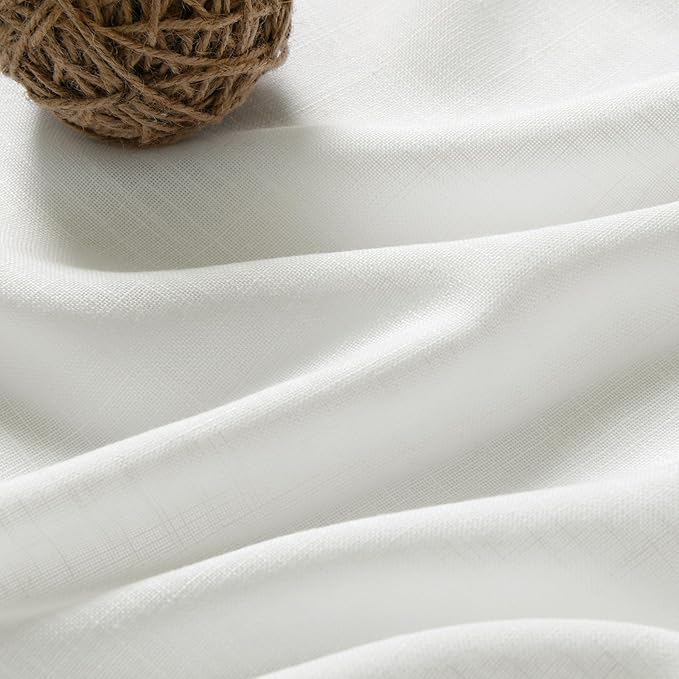 Nanspring Ivory Linen Curtains 95 Inch Length for Living Room 2 Panel Set Burlap Textured Semi Sheer Linen Drapes Rustic Country Window Treatment Farmhouse Drop Cloth Curtain for Dinning Room