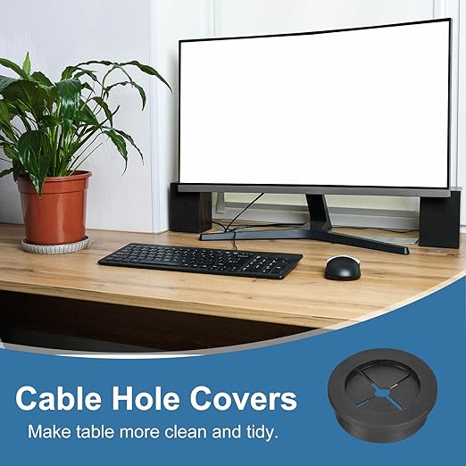 uxcell 6Pcs Cable Cord Grommet, 1-3/8"(35mm) Rubber Desk Grommets Wire Pass Through Hole Cover with Marked Cable Ties for Home Office Cable Wire Protection, Black