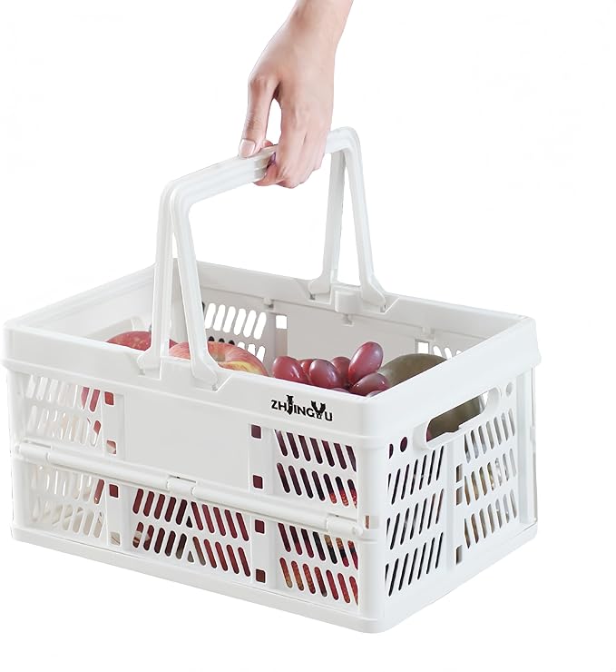 Plastic crates for storage,plastic baskets for organizing,14.96inch* 9.84inch* 7.87inch,Foldable Shopping crate with Handles,collapsible storage crate,basket for car Garden Kitchen,Bathroom,office