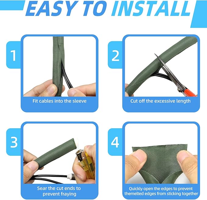 Automotive Wire Loom Tubing, Split Braided Cord Protectors from Pets No Chew, Flexible Cable Sleeve Cable Management for TV/Computer/Electric Wires (Deep Green, 5/8"-10ft)
