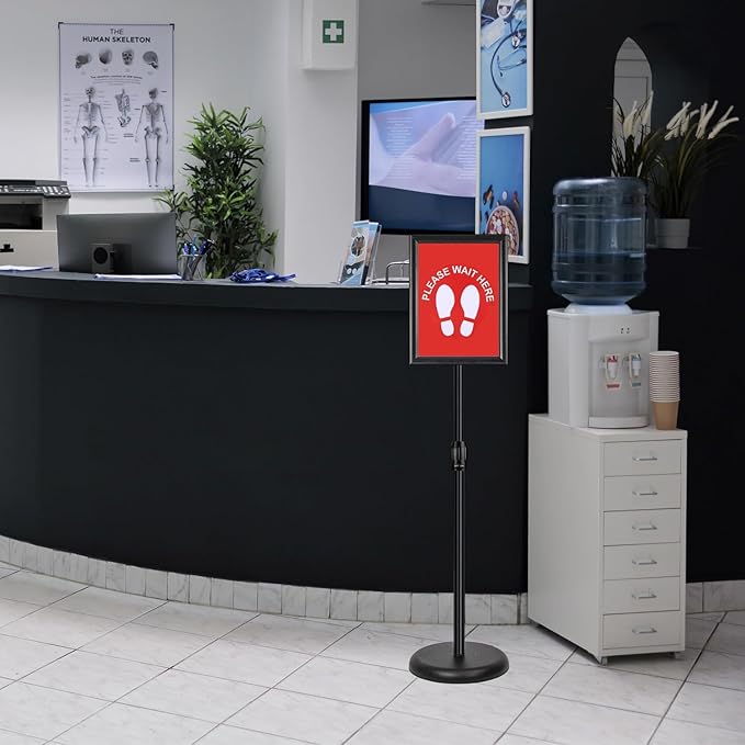 Adjustable Sign Stand for Display, Pedestal Floor Signage Stand Holder with Heavy Duty Base, for Outdoor or Indoor Advertising (11 x 17, Black, 6Pack)