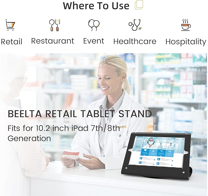 Tablet Kiosk POS Stand Compatible 10.2” iPad 7 8 9 Generation with 360 Swivel Base