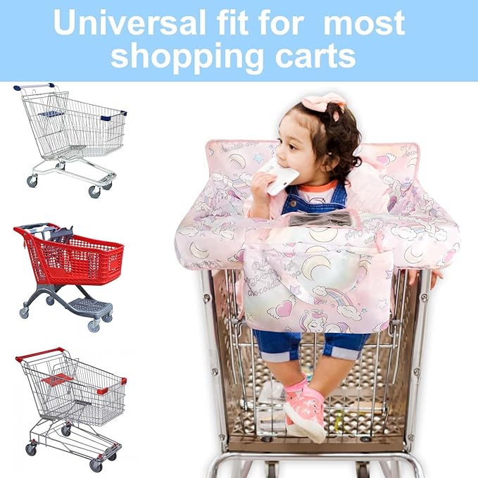 Pink Shopping Cart Cover for Baby 2-in-1 High Chair Cover with Safety Harness Multifunctional Unicorn Pattern Cart Covers for Babies Soft Padded Grocery Cart Cover for Baby Boy Girl